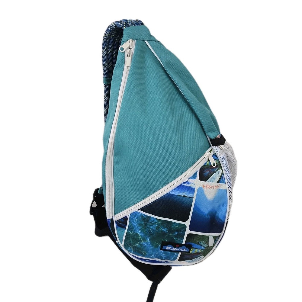 Kavu Busy Livin Rope Sling Backpack Surfing Ocean Theme Teal Blue MINT CONDITION
